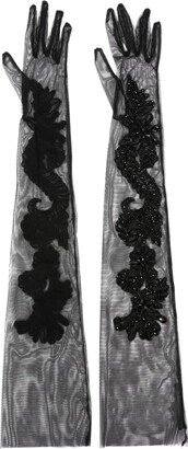 Embroidered-Designed Elbow-Length Stretched Gloves
