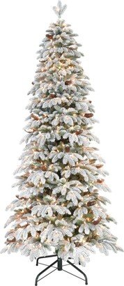 Puleo 7.5 Pre-Lit Flocked Slim Montville Spruce Artificial Christmas Tree