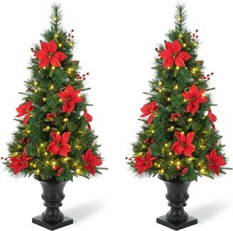 4' Pre-Lit Pine Artificial Christmas Porch Tree with 100 Warm White Lights Set, 2 Piece