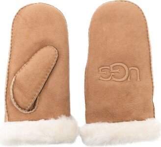 Embroidered-Logo Shearling Mittens