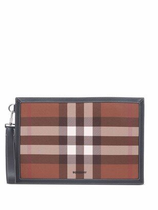 Check-Pattern Leather Pouch-AA