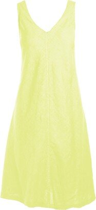 Haris Cotton “V” Neckline Flared Linen Dress - Lime