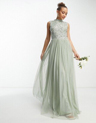 Beauut Bridesmaid 2 in 1 embellished midi dress with full tulle skirt in sage