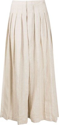 Pleated Wide-Leg Linen Trousers