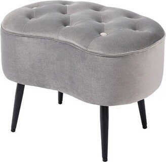 Tufted Oblong Ottoman - Velvet Foot Stool - Grey