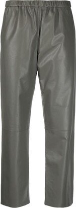 Leather Straight-Leg Trousers-AB