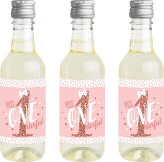 Big Dot Of Happiness 1st Birthday Little Miss Onederful - Mini Wine Bottle Stickers Favor Gift 16 Ct