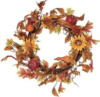 Metal 22In Multicolored Harvest Pumpkin And Sunflower Wreath