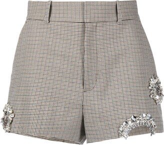 Houndstooth-Pattern Wool Mini Shorts