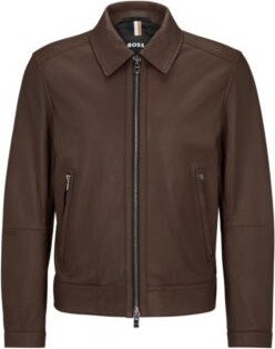 Leather jacket with two-way zip