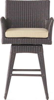 Fairfax Outdoor Wicker Swivel Armed Cushion Barstool by Havenside Home