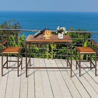 3 PCS Patio Rattan Wicker Bar wood Table Chair Outdoor - See Description