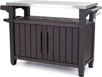 Outdoor Grill Party Caster Bar Serving Cart with Storage Dark Brown - 35.4'' H x 48.7'' W x 20.4'' D