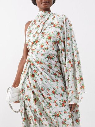Floral-print One-shoulder Crepe Dress