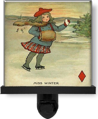 Vintage Style Miss Winter Ice Skating Girl Christmas Glass Photo Night Light, Decorative Lights