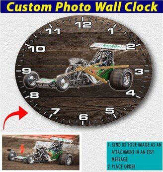 Dragster Gifts Drag Racing Car Personalized Wooden Wall Clock, Top Fuel Racing, Car, Drifting Dirt Late Funny Racer