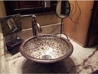 Mexican Copper Sink Round Drop in Or Vessel Handcrafted - Blissful 17