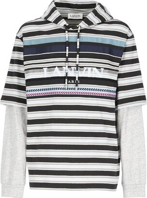 Logo Printed Striped Panelled Hoodie