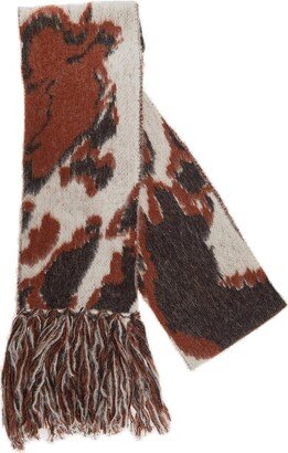 Patterned Intarsia Knitted Fringed Scarf