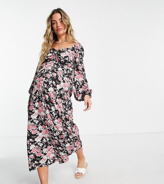 Missguided Maternity midaxi dress with ruched waist in black floral