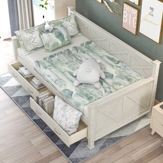 EDWINRAY Modern and Rustic Casual Style Twin Size Daybed with 2 Large Drawers, X-shaped Frame