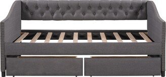 IGEMAN 78.7''L Twin Size Rivets Arms Sofa Bed Tufted Upholstered Daybed with 2 Drawers, 78.7''L*41.9''W*34.6''H, 98LBS