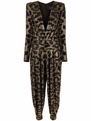 Gem-Embellished Leopard-Print Jumpsuit