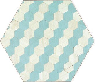 E. Inder Designs Four Small Placemats Hexagonal Light Blue Design. Tied With Ribbon For Gifting.