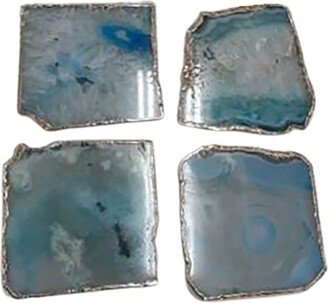 Set of 4 Agate Collection Organic Shaped Coaster Set Blue Dyed Quartz