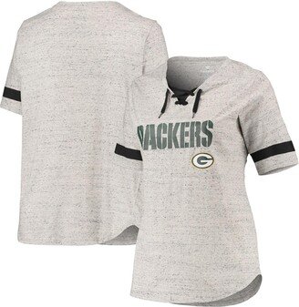 Women's Heathered Gray Green Bay Packers Plus Size Lace-Up V-Neck T-shirt