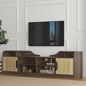 EDWINRAYLLC Retro Brown TV Console with Beige Single Door Cabinet