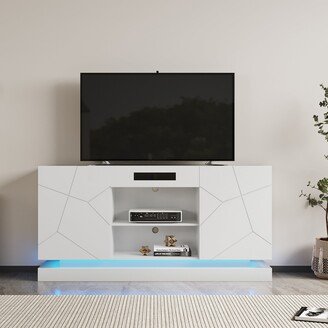 GEROJO Modern LED TV Stand with Storage Drawers and Bluetooth Speaker, Living Room Entertainment Center Media Console Table