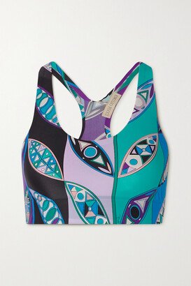 Printed Stretch Sports Bra - Blue-AA