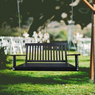 RASOO Front Porch Swing with Armrests, Wood Bench Swing with Hanging Chains Seat