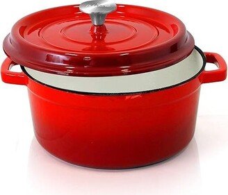 5 Quart Enameled Round Cast Iron Dutch Oven with Self Basting Lid, Red