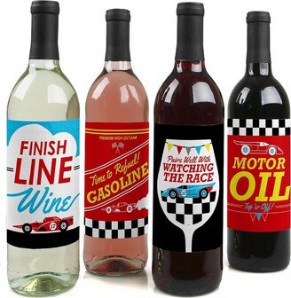 Big Dot Of Happiness Let's Go Racing - Racecar Party Decor - Wine Bottle Label Stickers - 4 Ct