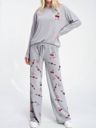 Phil Love Be Mine Cherry Heart Sleep Loungewear Set In Heather Grey