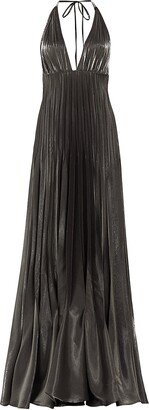 Satin Pleated Halter Gown