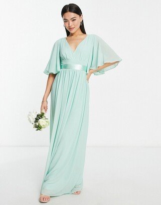 Bridesmaid kimono sleeve pleated maxi dress with angel sleeve in fresh sage