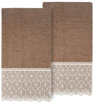 100% Turkish Cotton Arian 2Pc Cream Lace Embellished Bath Towel Set-AB