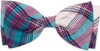 The Worthy Dog Plaid Bow Tie Adjustable Collar Attachment Accessory - Teal/Purple - L