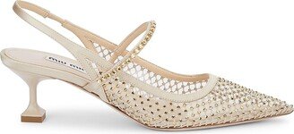 Crystal-Embellished 55 Fishnet Slingback Pumps