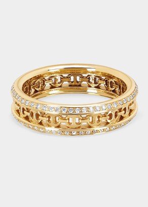 18K Yellow Gold Chassis Link Ring with White Diamonds