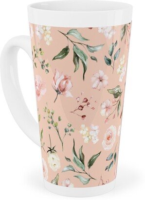 Mugs: Celestial Rose Floral - Blush Tall Latte Mug, 17Oz, Pink