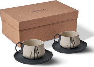 Esma Dereboy Tube Tea Cups With Saucer Set Of Two - Colour Wave - Black&Rock