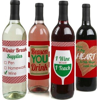 Big Dot Of Happiness Teacher Christmas - Holiday & Christmas - Wine Bottle Label Stickers - 4 Ct