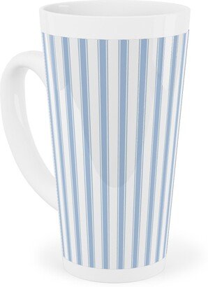 Mugs: Cedar Lake Cottage Ticking Stripe - Blue Tall Latte Mug, 17Oz, Blue