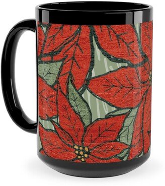 Mugs: Wild Poinsettias Ceramic Mug, Black, 15Oz, Red