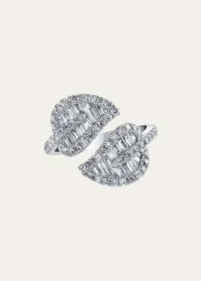 18K White Gold Diamond Pave Medium Leaf Ring