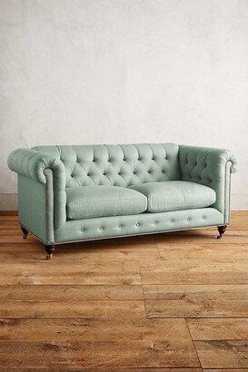 Linen Lyre Chesterfield Petite Sofa, Hickory-AA